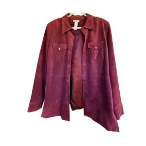 Liz Claiborne Suede Shirt Jacket XL Burgundy Wine Oversized Western Fall Layer